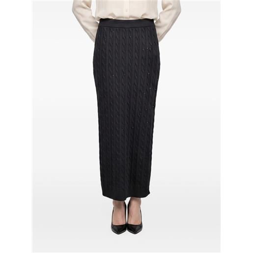 Brunello Cucinelli gonna lunga in maglia a trecce con paillettes - nero