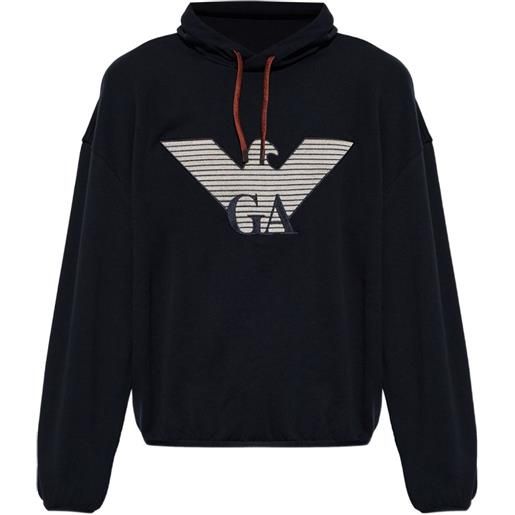 Emporio Armani felpa con cappuccio, coulisse e logo ricamato - blu