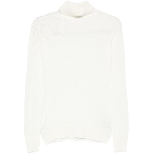 Ermanno Scervino maglione a collo alto con inserti in pizzo - bianco