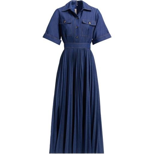 Elie Saab abito midi denim plissettato - blu
