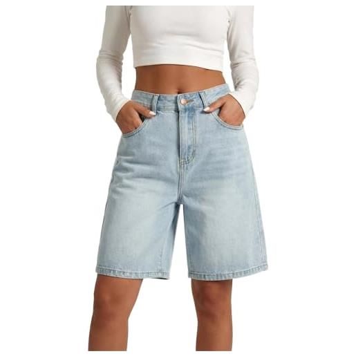 Generico bermuda larghi jeans donna estivi al ginocchio y2k in denim a vita alta | baggy jeans hip hop pantaloncini vintage stile casual gamba dritta larghe bermuda streetwear per tutti i giorni