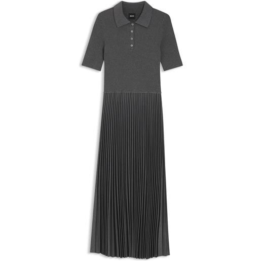 BOSS vestito a maniche corte con collo a polo e gonna a pieghe, grigio scuro