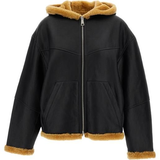 Halfboy bomber in shearling reversibile con cappuccio - nero