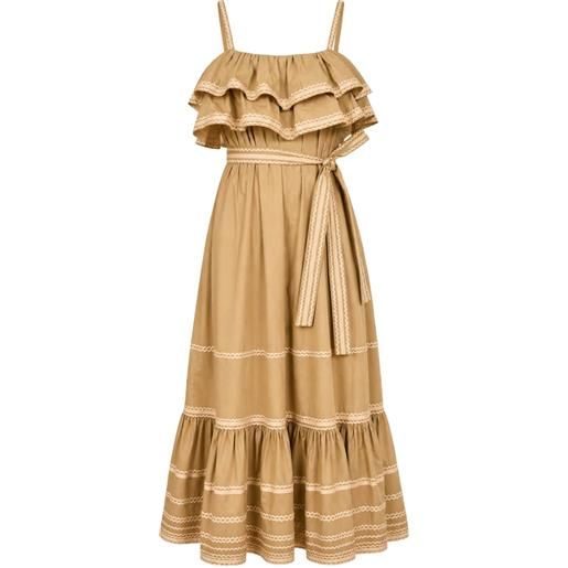 Ulla Johnson abito midi lucian con ruches - toni neutri