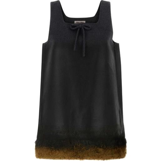 Miu Miu abito in lana double e shearling - nero