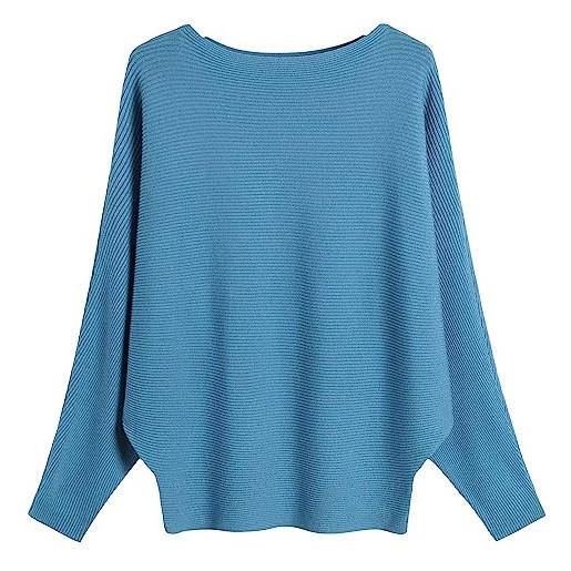 FULIER - maglione dolman da donna, con maniche a pipistrello e scollo a barchetta, lavorato a maglia, vestibilità ampia, taglia unica