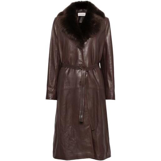Nour Hammour cappotto niven in pelle con colletto in pelliccia - marrone