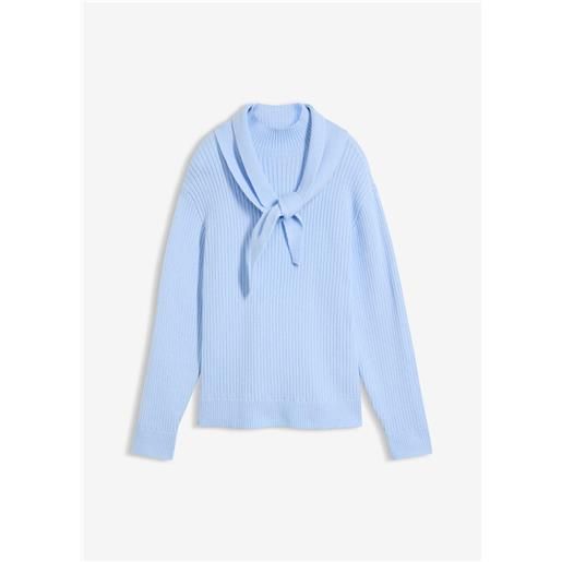 bonprix maglione in filato grosso con colletto alto e dettaglio a foulard-blu