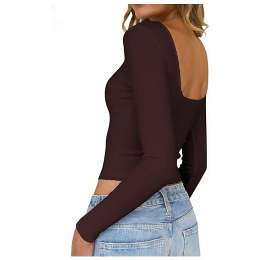 TUUHAW maglie donna maniche lunghe scollo rotondo barca maglietta slim fit | a righe t shirt, elegante casual sexy top, con schiena scoperta tops, elegante classico camicie, primavera leggero​ aderente