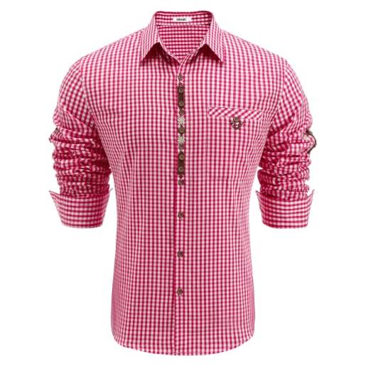 COOFANDY camicia uomo oktoberfest bavarese a quadri | 100% cotone camicia manica lunga regular fit camicia tirolese festa della birra carnevale festival