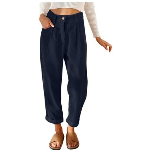CheChury pantaloni di velluto a coste donna pantaloni larghi casual vita alta pantalone velluto retrò gamba dritta pants vita elastica comodi pantalone ampia a taglio dritto con tasche autunno inverno