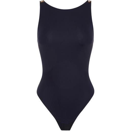 Elisabetta Franchi body in jersey crêpe con logo gioiello - blu