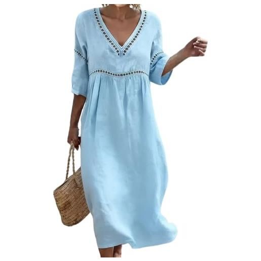 Onsoyours vestito estivo donna lungo boho elegante cotone lino abito casual scollo v a-linea leggero e traspirante midi abiti spiaggia
