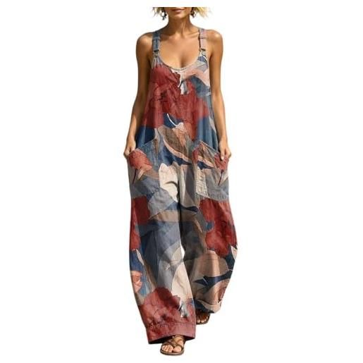 Gienslru tuta intera donna estiva salopette floreale colorata pantaloni larghi boho | jumpsuit oversize gamba larga casual vintage hippie comoda con tasche spalline regolabili abbigliamento mare vacanza