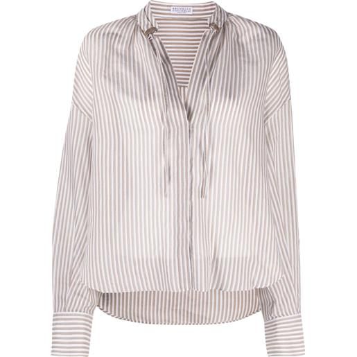Brunello Cucinelli blusa a righe con spacco - bianco