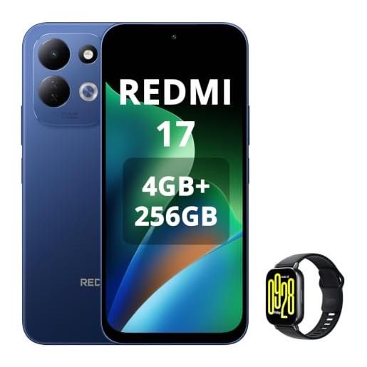 Xiaomi redmi 17, smartphone 4g, 4 + 256 gb, processore helio g91-ultra, display da 6,9, 120 hz, batteria da 7500 m. Ah, doppia fotocamera posteriore da 50 mp, blu scuro, smartwatch incluso