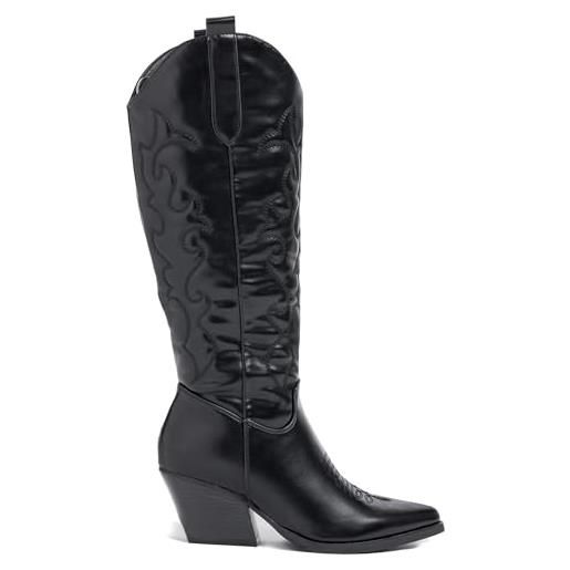URBAN ROSA stivali alti donna texani western con tacco largo inclinato e punta affusolata 1167