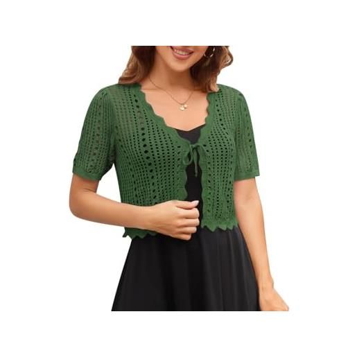 Kate Kasin bolero da donna, casual, estivo, corto, cardigan all'uncinetto | scollo a v, maniche corte, allacciatura anteriore, orlo ondulato, lavorato a maglia, elasticizzato, per spiaggia
