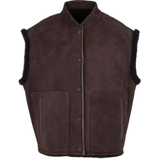 Yves Salomon gilet smanicato con bordo in shearling - marrone
