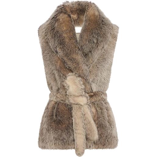 Yves Salomon gilet in shearling con cintura - marrone