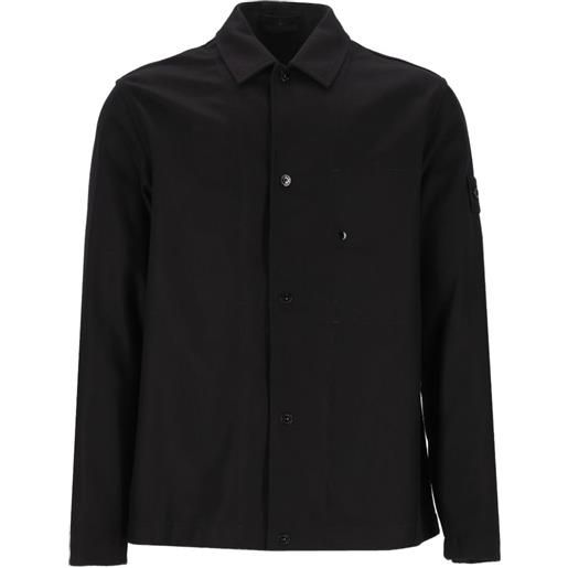 Stone Island giacca-camicia ghost 1200020 in flanella-tc di lana e nylon - nero