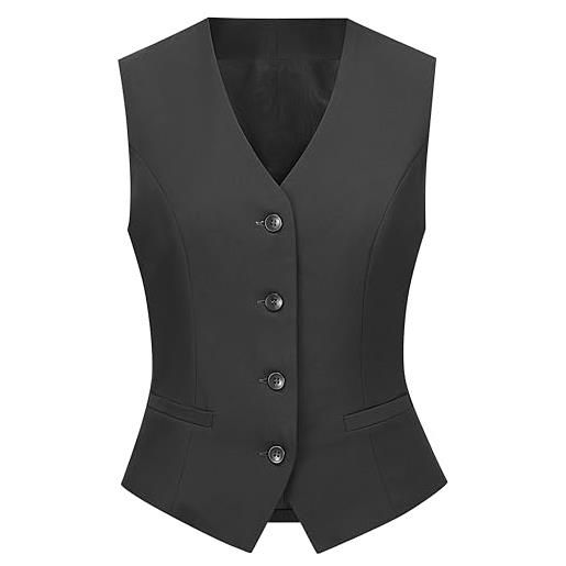 Gowjog gilet da donna senza maniche, con scollo a v, bottoni, business, casual, elegante, per lavoro, ufficio, feste