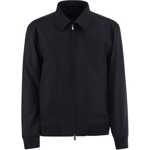 BOSS giacca slim in flanella di lana vergine con zip - blu