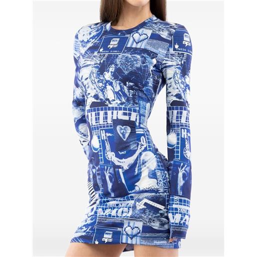 Moschino abito a maniche lunghe con stampa grafica - blu