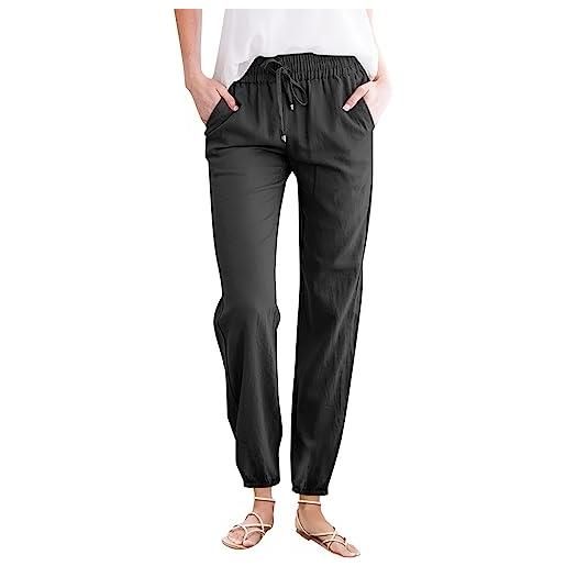 Générique pantalone in lino stretto caviglia donna - pantaloni casual larghi in cotone e lino pantaloni con due tasche pantaloni primavera estiva pantaloni con coulisse pantaloni vestibilità aderente pantaloni