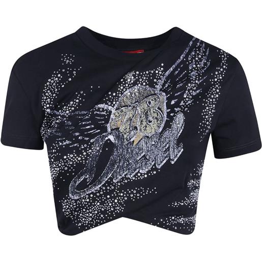 Diesel t-shirt in jersey doppio strato con ruches - nero