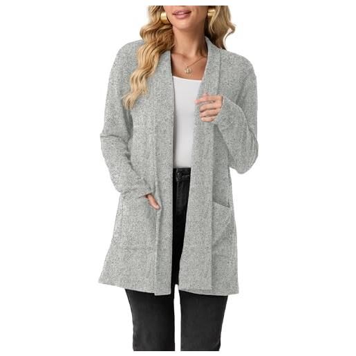 GRECERELLE cardigan da donna lungo e accogliente, aperto sul davanti, elegante, casual, cardigan da donna con collo a scialle, maglione da donna con tasche, autunno, inverno, primavera