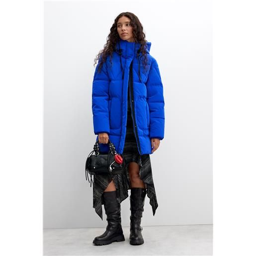 Desigual, cappotto imbottito lungo, donna, poliuretano, blu, l