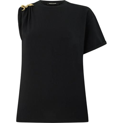 Roberto Cavalli t-shirt asimmetrica con dettaglio serpente - nero