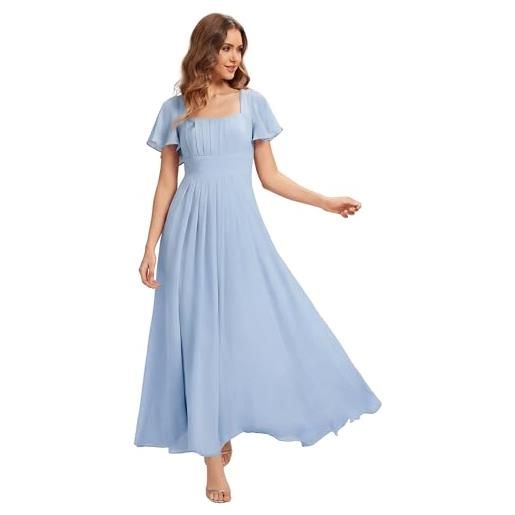 Ever-Pretty abiti da damigella collo quadrato maniche corte chiffon maxi gonna svasata es02703