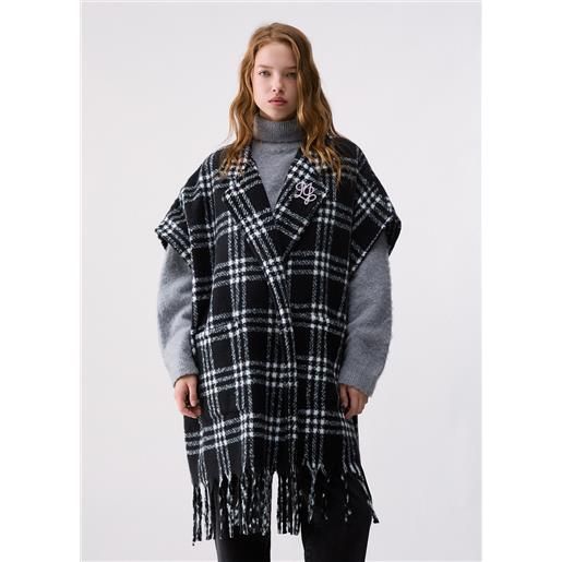 Liu jo poncho lungo jacquard, nero