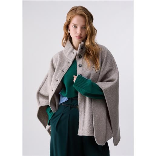 Liu jo poncho con cintura, grigio ghiaccio