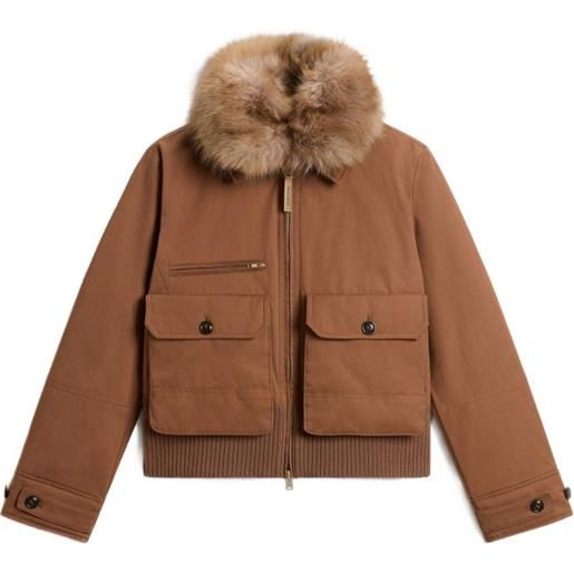 Woolrich bomber con collo in pelliccia sintetica - marrone