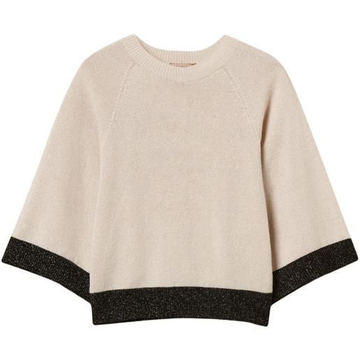 TWINSET maglione crop in lana e cashmere con lurex - toni neutri