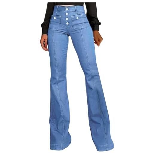 Generisch pantaloni a zampa da donna, skinny elasticizzati, casual, comodi, a gamba larga, slim fit, butt lifting, jeans da donna, eleganti, con tasche e bottoni, jeans lunghi