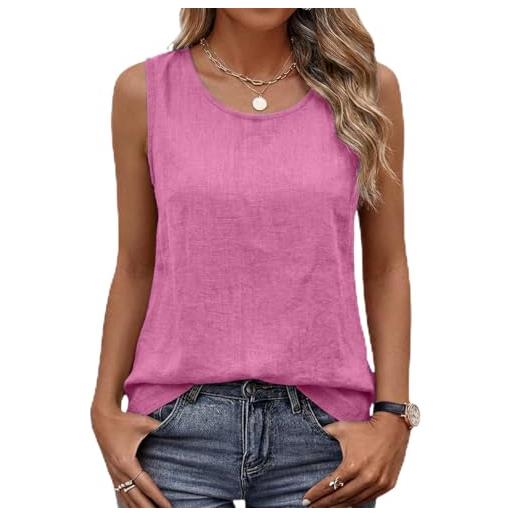 Generico canottiera donna cotone lino spalla larga bianca senza maniche estiva base tank top canottiera leggero elegante camicia tinta unita tunica blusa casual traspirante maglietta tops