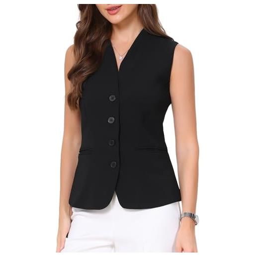 Allegra K donna gilet scollo v bottoni senza maniche formale | tessuto poliestere morbido elastico, vestibilità aderente. Per ufficio o eventi. Abbinabile a camicie o pantaloni. 
