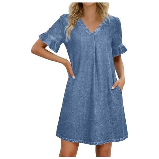 Generico abito donna elegante jeans scollo a v volant casuale orlo svasato maniche corte vestito estivo elegante donna curvy