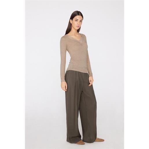 Tezenis maglia leggerissima scollo v pizzo/lana merino donna naturale