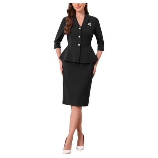 Hobemty donna tailleur gonna blazer peplo tubino 2 pezzi | tessuto poliestere morbido elastico, vestibilità aderente. Per ufficio o eventi. Abbinabile a camicette o tacchi. 