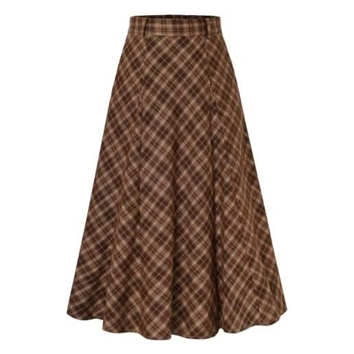 Kate Kasin gonna lunga da donna, a quadretti, a vita alta, scozzese | gonna a quadretti, linea ad a, lunghezza maxi, vita alta, tasche laterali, autunno inverno, ufficio e tempo libero