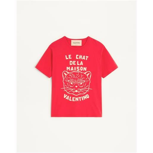 VALENTINO t-shirt in cotone con stampa le chat de la maison