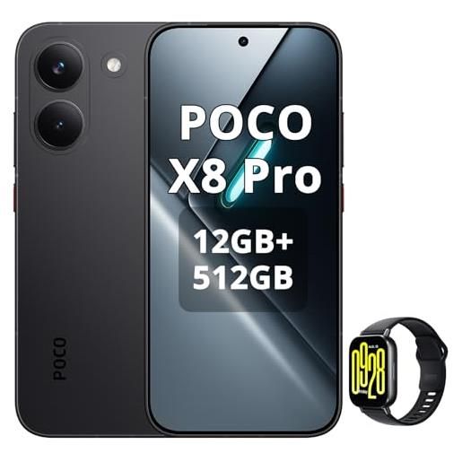 Xiaomi poco x8 pro smartphone 12+512gb, processore dimensity 8500-ultra, batteria da 6500 m. Ah, sensore sony imx882 da 50 mp con ois, fotocamera da 50 mp, nero, incluso smart watch