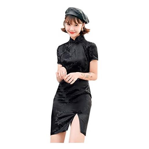 YLfly abito da sera da donna floreale a maniche corte rovesciato lato qipao cheongsam party
