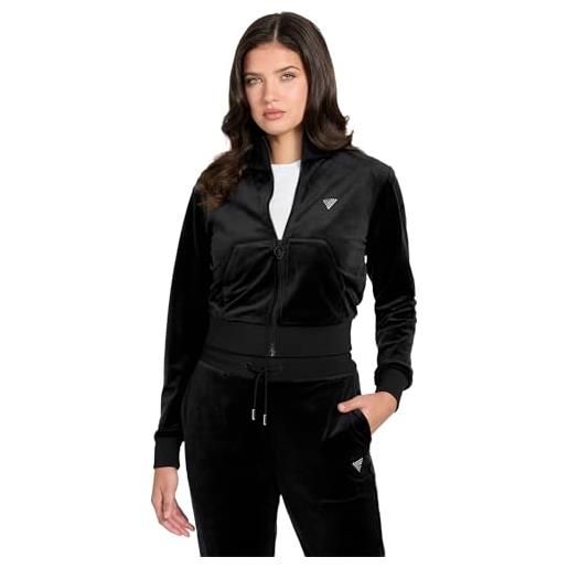 GUESS felpa donna in ciniglia con zip e applicazione v3bq22k0232 7620837966527 - xs nero xs