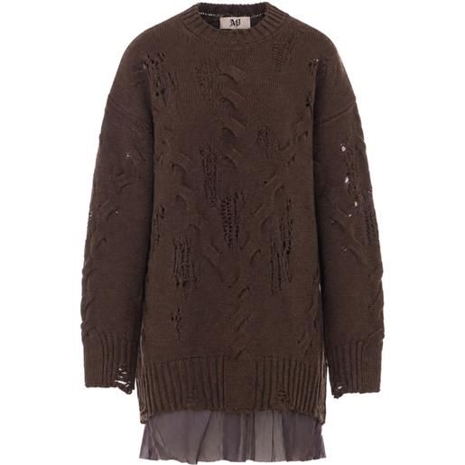 Aniye By abito corto maxipull tina in maglia a trecce con effetto vissuto - marrone